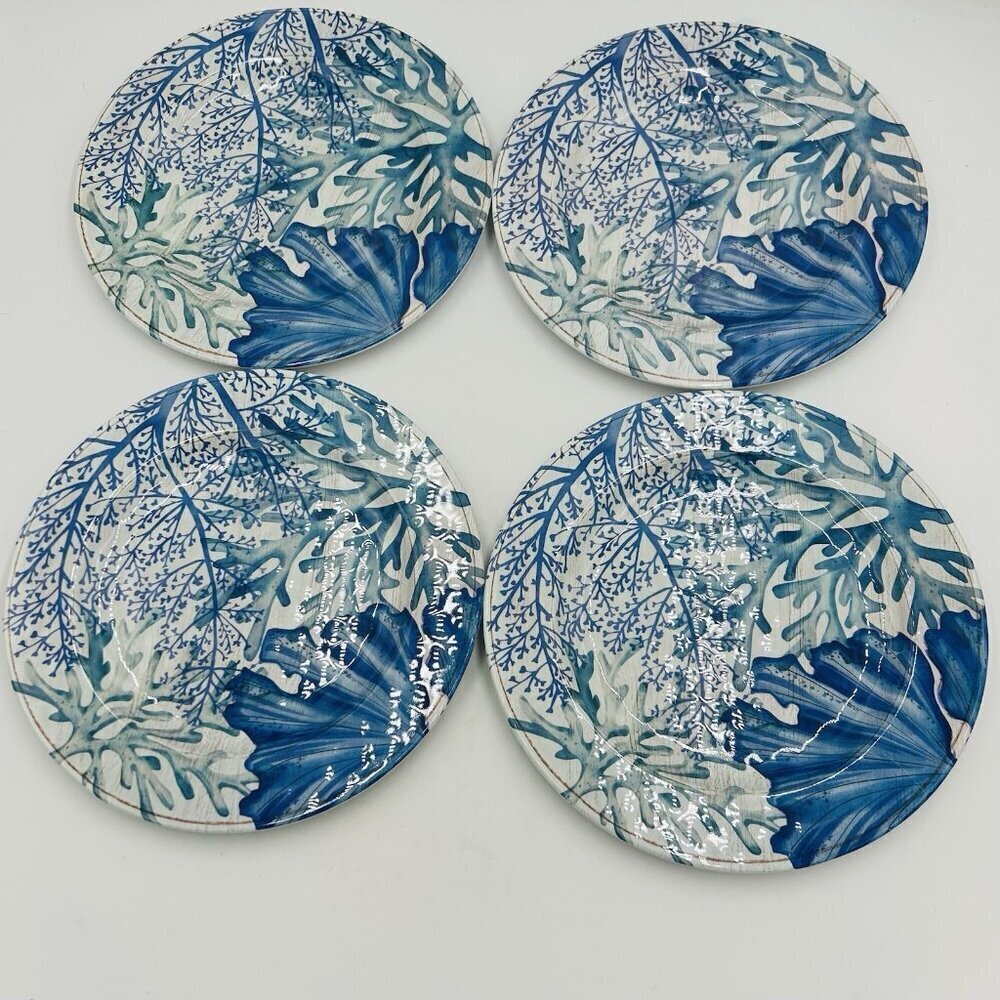 Cynthia Rowley 11” Melamine Dinner Plates Coral Reef Pattern Blues Set of 4